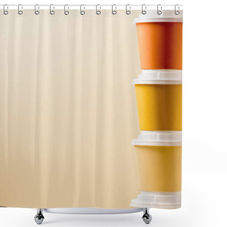 Personality  Colorful Disposable Cups With White Caps Isolated On Beige Shower Curtains