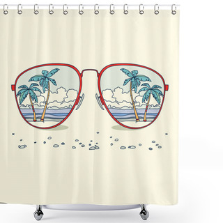 Personality  Reflection Of The Beach, Palm Trees, Beach In Sunglasses Shower Curtains