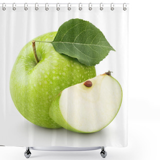 Personality  Green Apple With Leaf And Slice Isolated On A White Shower Curtains