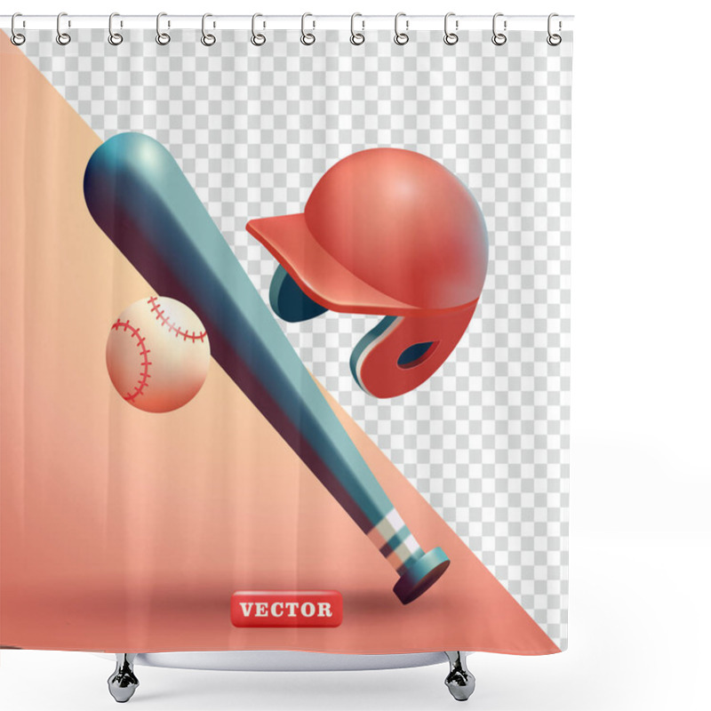 Personality  Baseball Bat, Ball And Helmet. 3d Vector, Suitable For Sports And Design Elements Shower Curtains