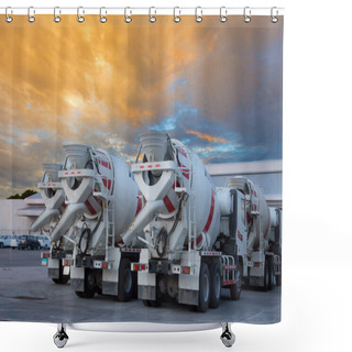 Personality  Cement Mixers Car With Beautiful Sky Shower Curtains
