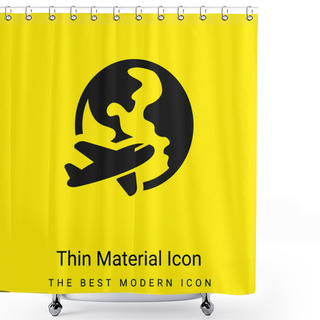 Personality  Airplane Around Earth Minimal Bright Yellow Material Icon Shower Curtains