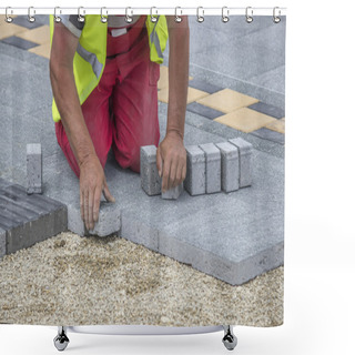 Personality  Paver Making Sidewalk Shower Curtains