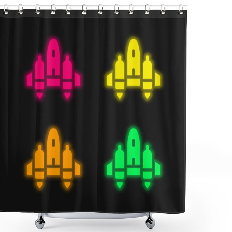 Personality  Aircraft Four Color Glowing Neon Vector Icon Shower Curtains
