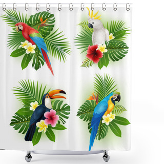 Personality  Tropical Flower And Bird Collection Set Shower Curtains
