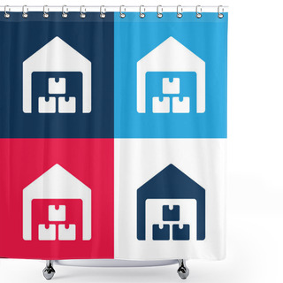 Personality  Boxes Blue And Red Four Color Minimal Icon Set Shower Curtains