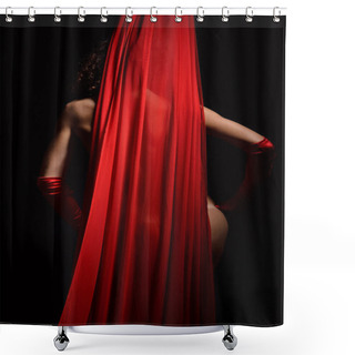 Personality  Nude Woman Behind The Red Cloth Shower Curtains
