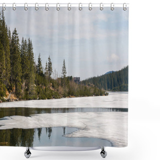 Personality  Pond And Mountains Scene Shower Curtains