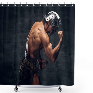 Personality  Strong Shirtless Gladiator In Helmet Is Showing His Muscules Shower Curtains