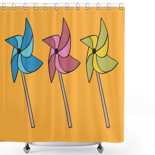 Personality  Handheld Paper Windmill On Sticks Or Pinwheel Origami Vector Ill Shower Curtains