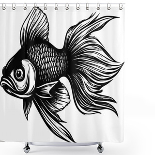 Personality  Goldfish - Black And White Isolated Icon - Vector Illustration Shower Curtains