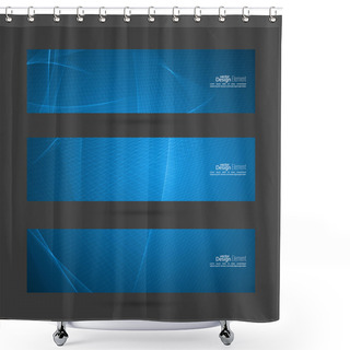 Personality  Set Of Blue Banners With Soft Lines Shower Curtains