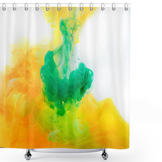 Personality  Smoky Background With Green And Orange Paint Flowing In Water Shower Curtains