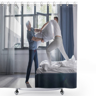 Personality  Homosexual Couple Fighting With Pillows  Shower Curtains