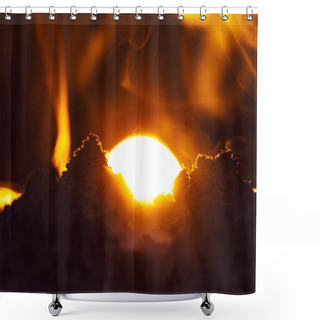 Personality  Selective Focus Of Heaps Of Ground With Smoke And Sunset On Black Background Shower Curtains
