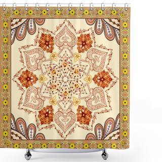 Personality  Bandanna With Brown Orange Ornament On Beige Background Shower Curtains