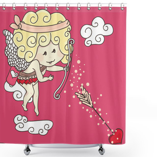 Personality  Little Cupid In Action Shower Curtains
