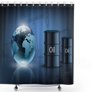 Personality  Oil Pump Oil Rig Energy Industrial Machine And Barrels Of Oil On Shower Curtains