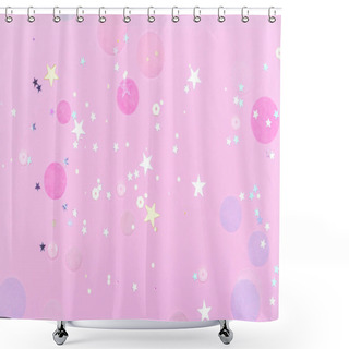 Personality  Pink Pastel Festive Background With Confetti And Sparkles. Flat Lay Style. Shower Curtains