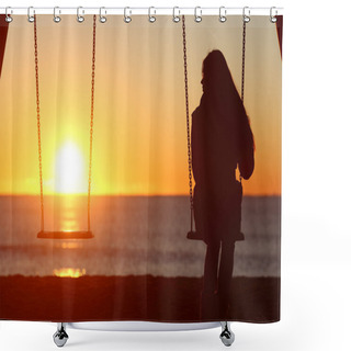 Personality  Single Woman Alone Swinging On The Beach Shower Curtains