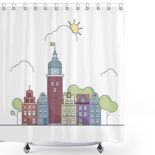 Personality  Beautiful Detailed Linear Cityscape Shower Curtains