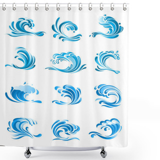 Personality  Curling Blue Waves Set Shower Curtains