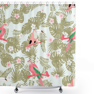 Personality  Toucan,tropical Flowers Leaves Seamless Pattern Shower Curtains