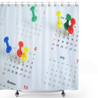 Personality  Mark The Event Day With A Pin. Thumbtack In Calendar Concept For Busy Timeline Organize Schedule,appointment And Meeting Reminder. Planning For Business Meeting Or Travel Holiday Planning Concept. Shower Curtains