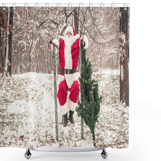 Personality  Santa Claus Doing Push Ups In Forest Shower Curtains