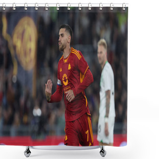 Personality  Rome, Italy 17.03.2024:  Lorenzo Pellegrini Of Roma Score The Goal  1-0 And Celebrate With The Team During The Italy Serie A TIM 2023-2024 Football Match AS Roma Vs US Sassuolo Calcio At Olympic Stadium In Rome. Shower Curtains