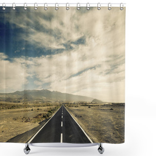 Personality  Long Way Asphalt Road In Middle Of Mountains And Valley Peaks Shower Curtains