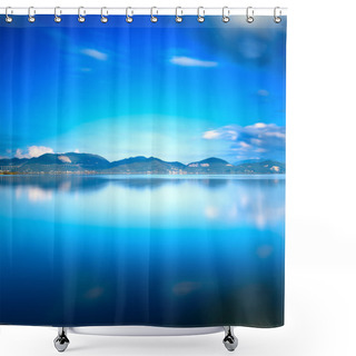 Personality  Blue Lake Sunset And Sky Reflection On Water. Versilia Tuscany,  Shower Curtains