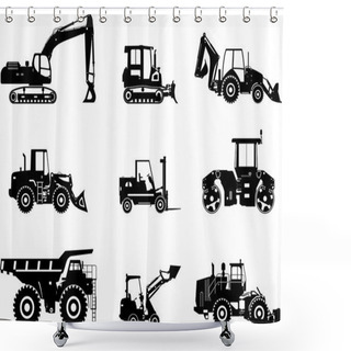 Personality  Set Of Heavy Construction Machines. Vector Illustration Shower Curtains