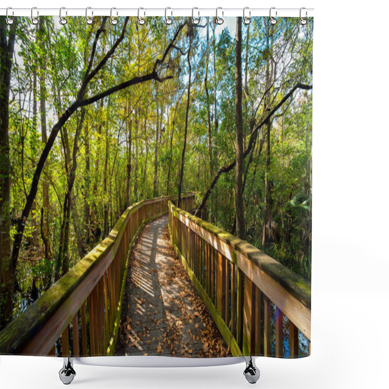 Personality  Bridge In A Forest Shower Curtains
