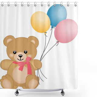 Personality  Cute Teddy Bear Flying Balloons Shower Curtains