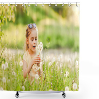 Personality  Little Girl Outside On Dandelion Field Shower Curtains