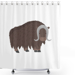 Personality  Horned Nutmeg Bull Or Ox Standing At White Background Looking At Viewer Shower Curtains