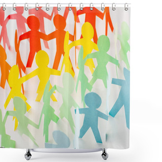 Personality  Colorful Paper Cut Connected People On White, Human Rights Concept  Shower Curtains