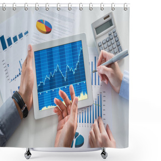 Personality  Businesspeople Analyzing Graph With Digital Tablet Shower Curtains