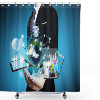 Personality  Technology In The Hands Shower Curtains