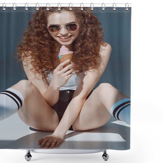 Personality  Girl In Sunglasses Eating Ice Cream Shower Curtains