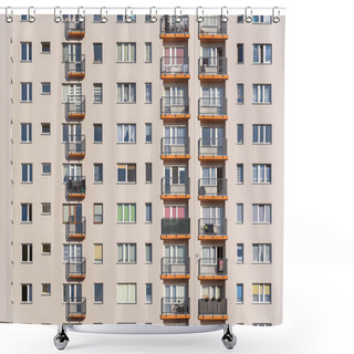 Personality  Closeup Of Block Of Flats Facade With Many Windows And Balconies Shower Curtains