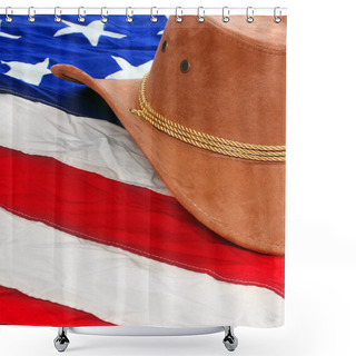 Personality  Brown Leather Hat On American Flag Shower Curtains