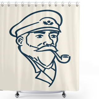 Personality  Bearded Boat Captain Smoking Pipe Illustration Shower Curtains