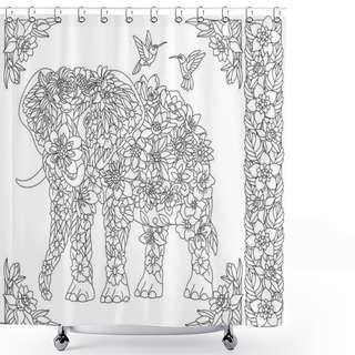 Personality  Adult Coloring Book Page. Floral Elephant. Ethereal Animal Consisting Of Flowers, Leaves And Birds Shower Curtains
