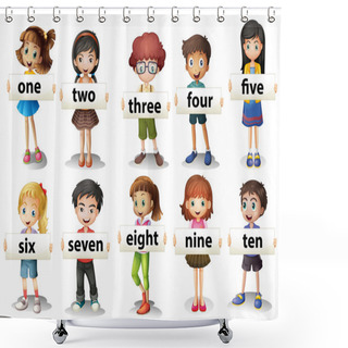 Personality  Children Holding Word Cards With Numbers Shower Curtains