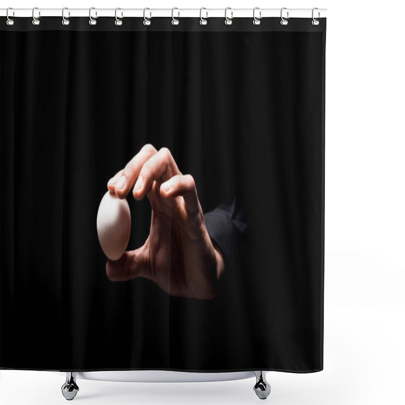 Personality  Close Up Of Mans Hand Holding An Egg Shower Curtains