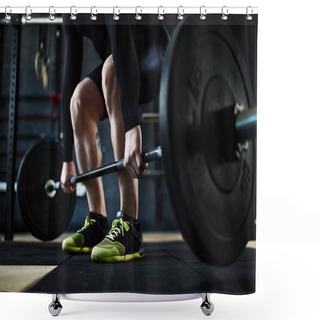 Personality   Male Athlete Lifting Huge Barbell  Shower Curtains
