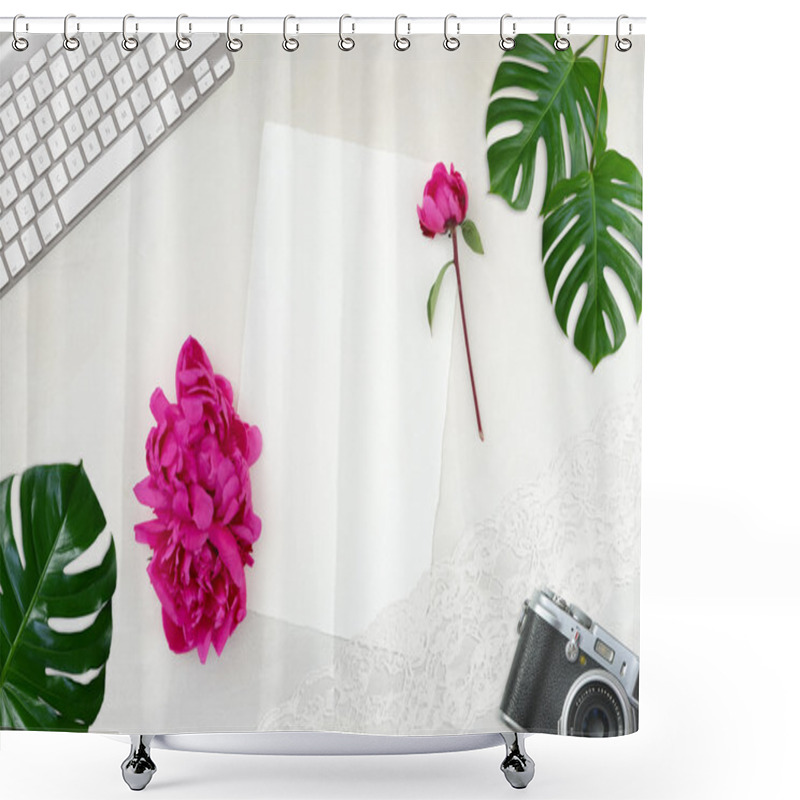 Personality  Pretty Styled Desktop Mockup Photograph Shower Curtains