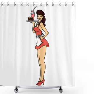 Personality  Tattoo In Traditional Style Of A Pinup Waitress Girl Shower Curtains